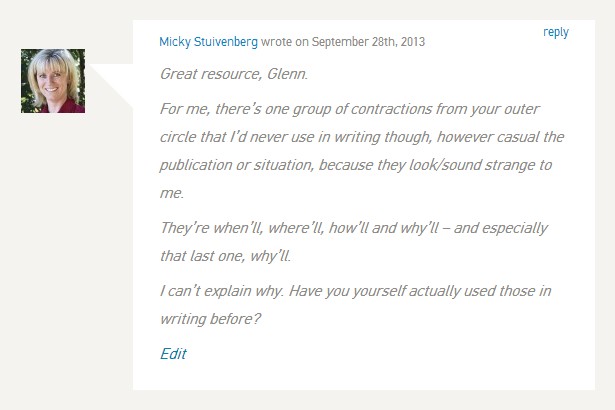 Micky comment about contractions in copywriting