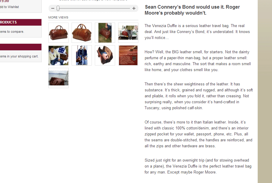 Copy for leather duffle bag