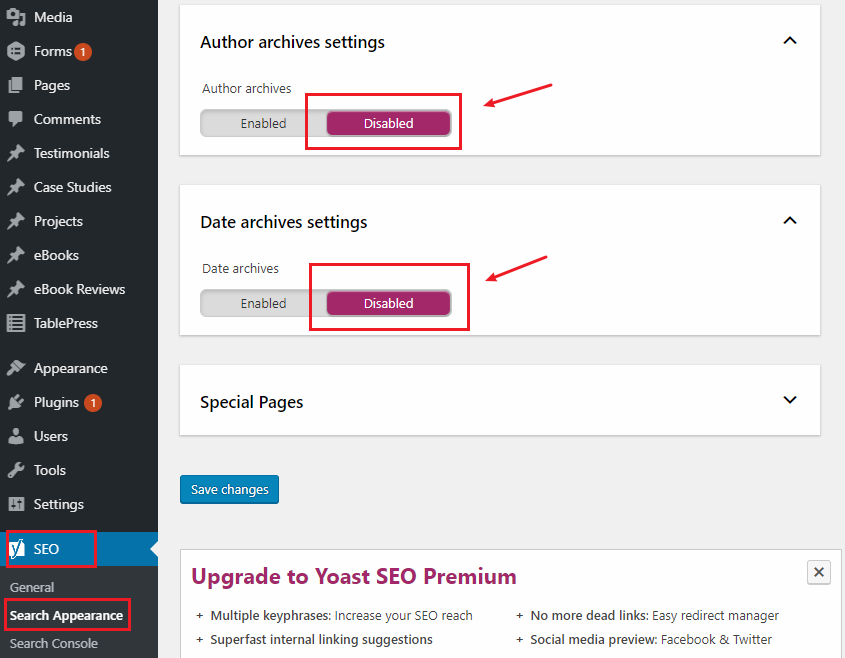 Stop Google from indexing the Archive pages so only the main post page appears in the SERPs – Yoast WordPress SEO plugin