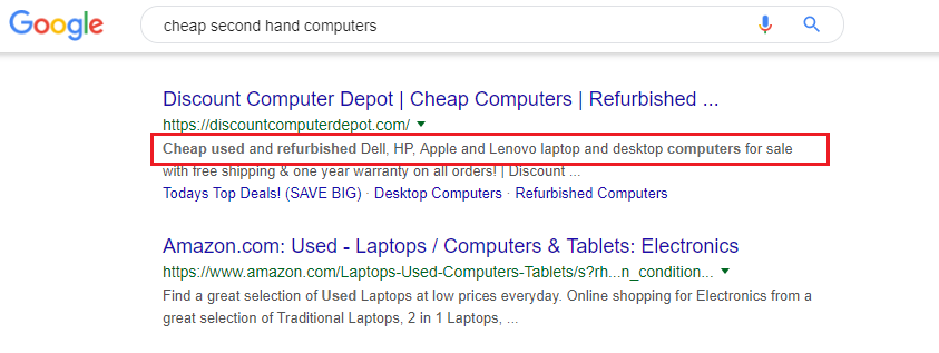 How the Title tag displays in Google 